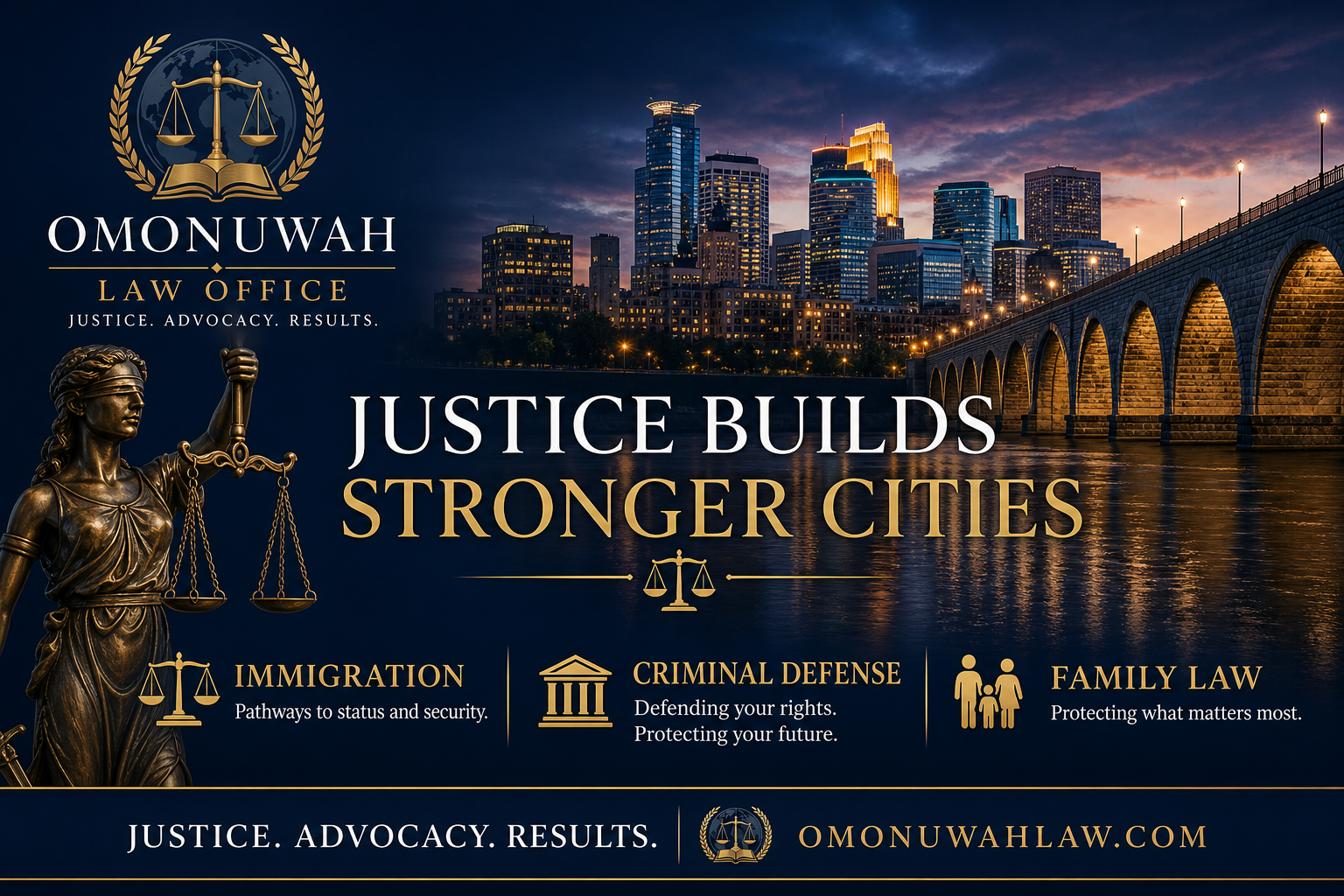 Omonuwah Law Office — Justice Builds Stronger Cities. Personal Injury, Family Law, Criminal Defense, Civil Litigation.